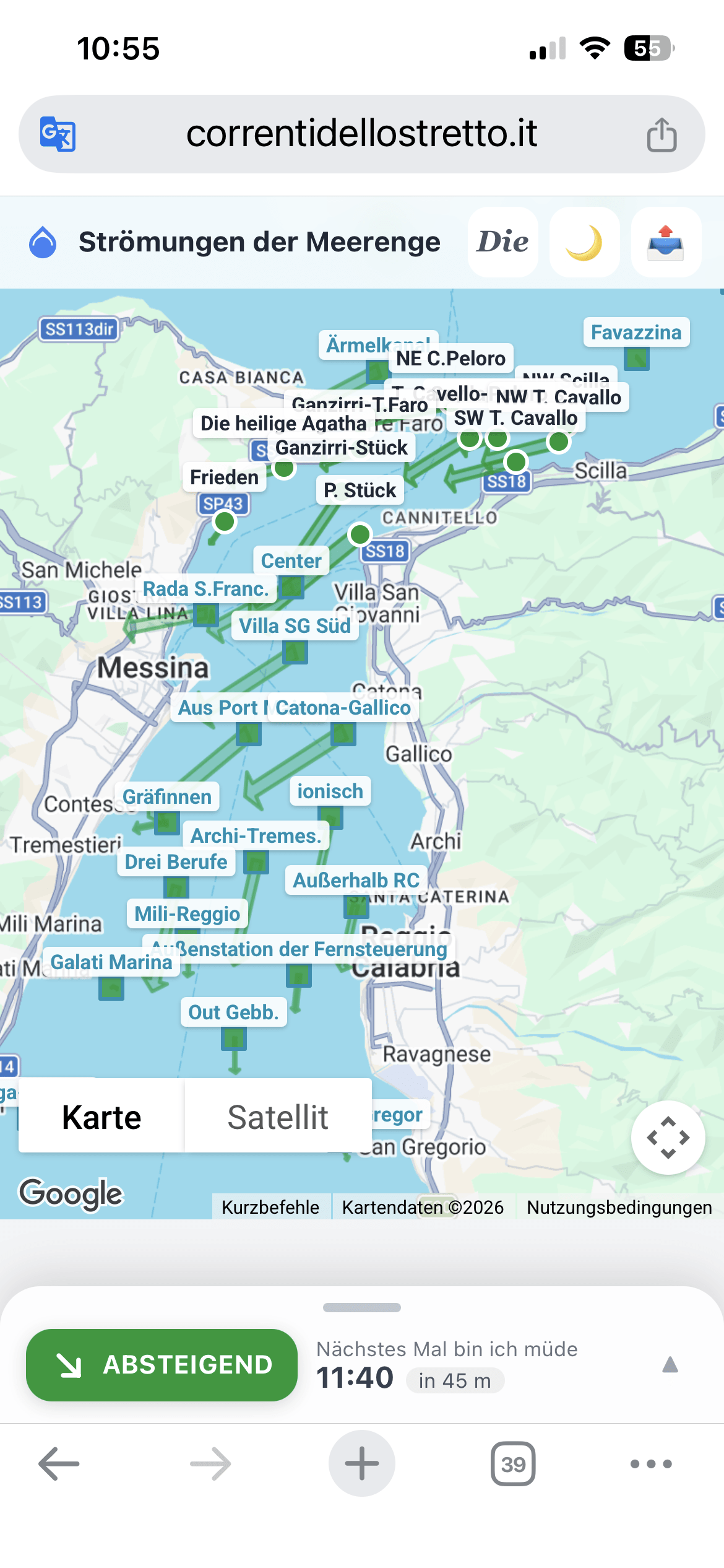 Die Strömungsvorhersage für die Straße von Messina