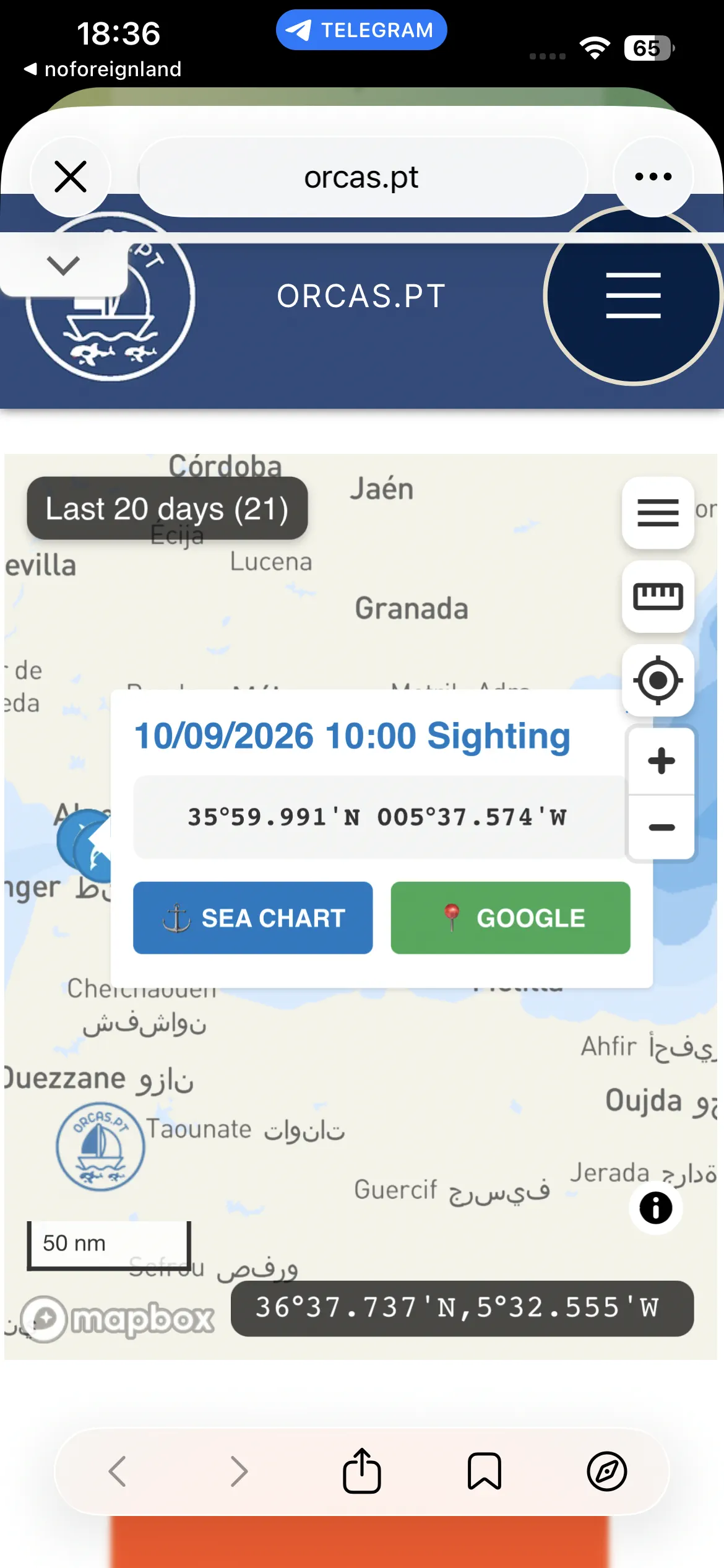 Die Orca-Meldung vom 10. September in der App