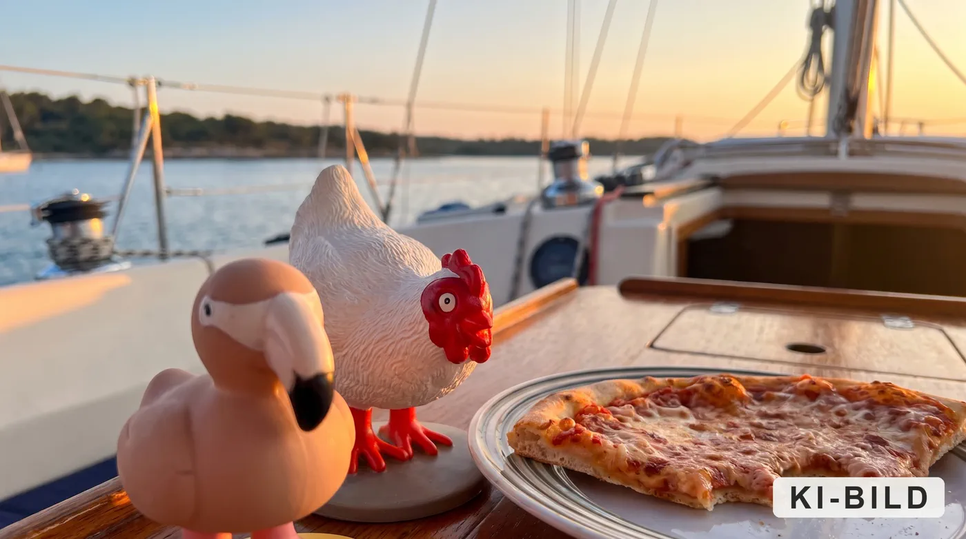 Pizza im Cockpit am Abend